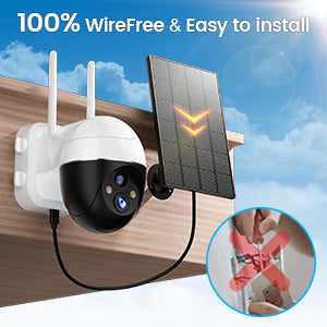 GX1S Solar Security Camera Outdoor, 2K Color Night Vision, 2.4Ghz WiFi 360° PTZ Camera, Battery Powered Camera for Home Security, PIR Human Detect with Spotlight, 2-Way Talk, IP66, SD/Cloud