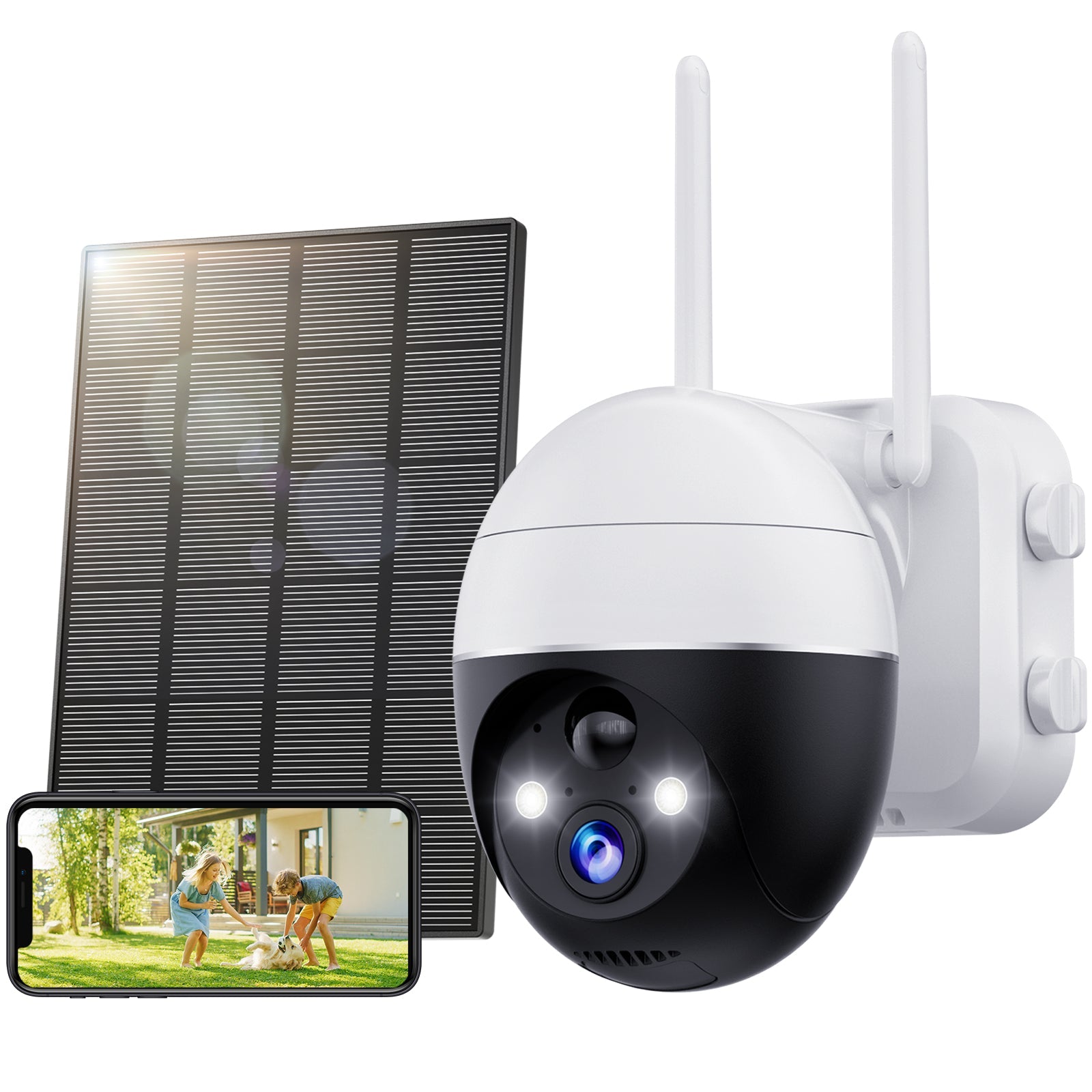 GX1S Solar Security Camera Outdoor, 2K Color Night Vision, 2.4Ghz WiFi 360° PTZ Camera, Battery Powered Camera for Home Security, PIR Human Detect with Spotlight, 2-Way Talk, IP66, SD/Cloud